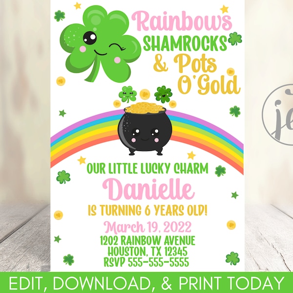 Lucky Invitation - Editable - St. Patrick's Day Birthday - Printable - Invitation template - Download