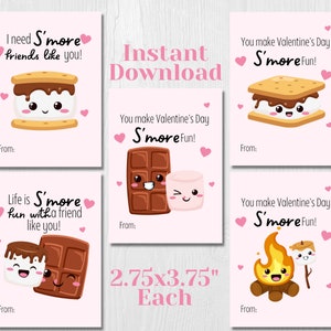 Smore Valentine Cards - Printable - Instant download - Kids Valentine's Day Cards