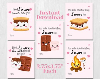 Smore Valentine Cards - Printable - Instant download - Kids Valentine's Day Cards