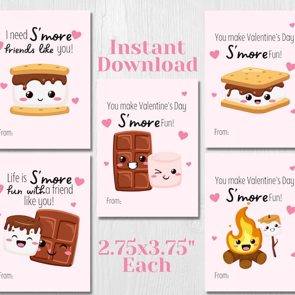 Smore Valentine Cards - Printable - Instant download - Kids Valentine's Day Cards