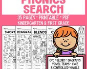 Phonics Worksheets - Printable - Ispy - Search - Cvc - Diagraphs - Blends - Cvce - Vowel Teams - R Controlled Vowels - Kinder - First Grade