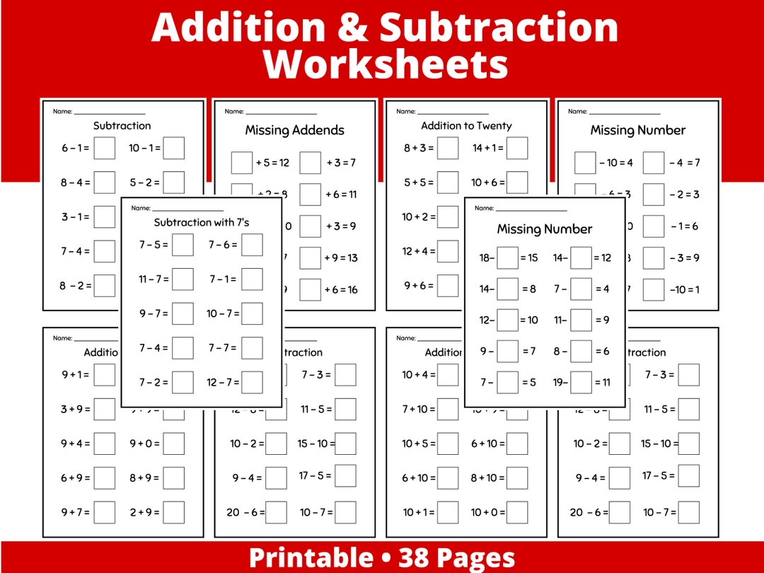 Math Worksheets Printable Instant Download Addition - Etsy