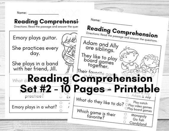 reading comprehension worksheets printable kindergarten etsy