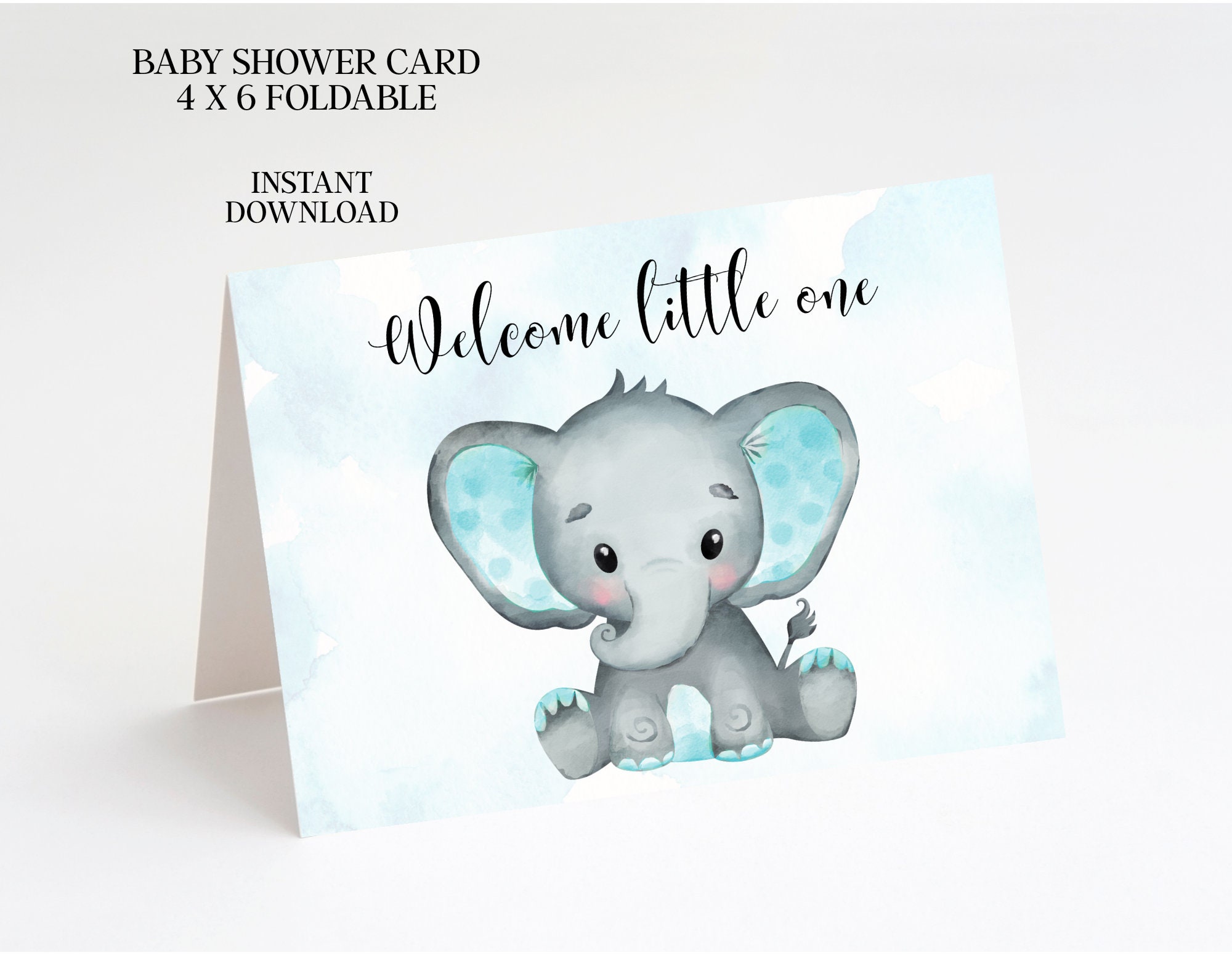 Card Printable Boy Elephant Watercolor - Etsy
