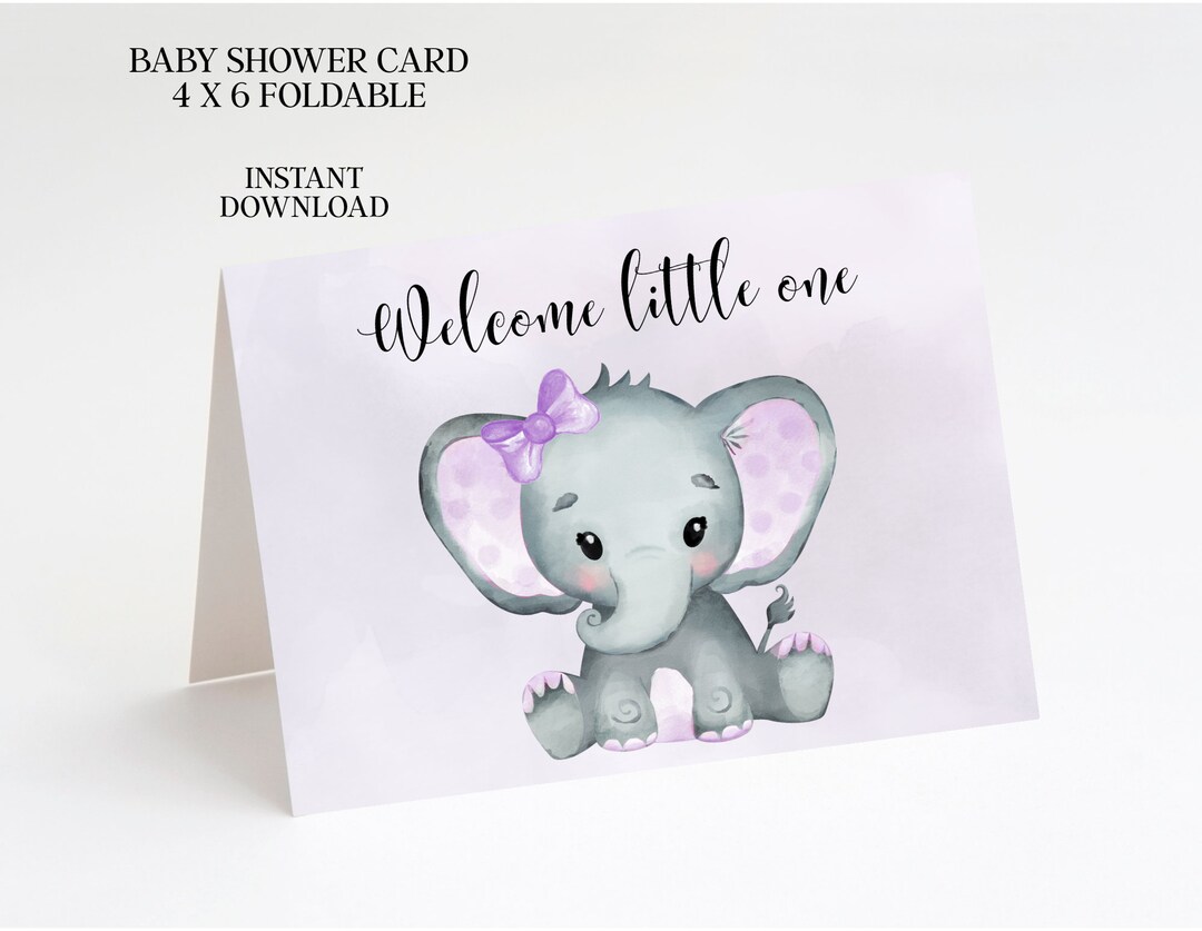 Baby Shower Card - Girl - Elephant - Printable - Instant Download - Pdf ...