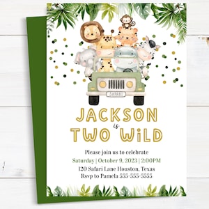 Zwei Wilde Einladung - Bearbeitbar - Druckbar - Dschungel Safari Geburtstag - Einladungsvorlage - Digitaler Download