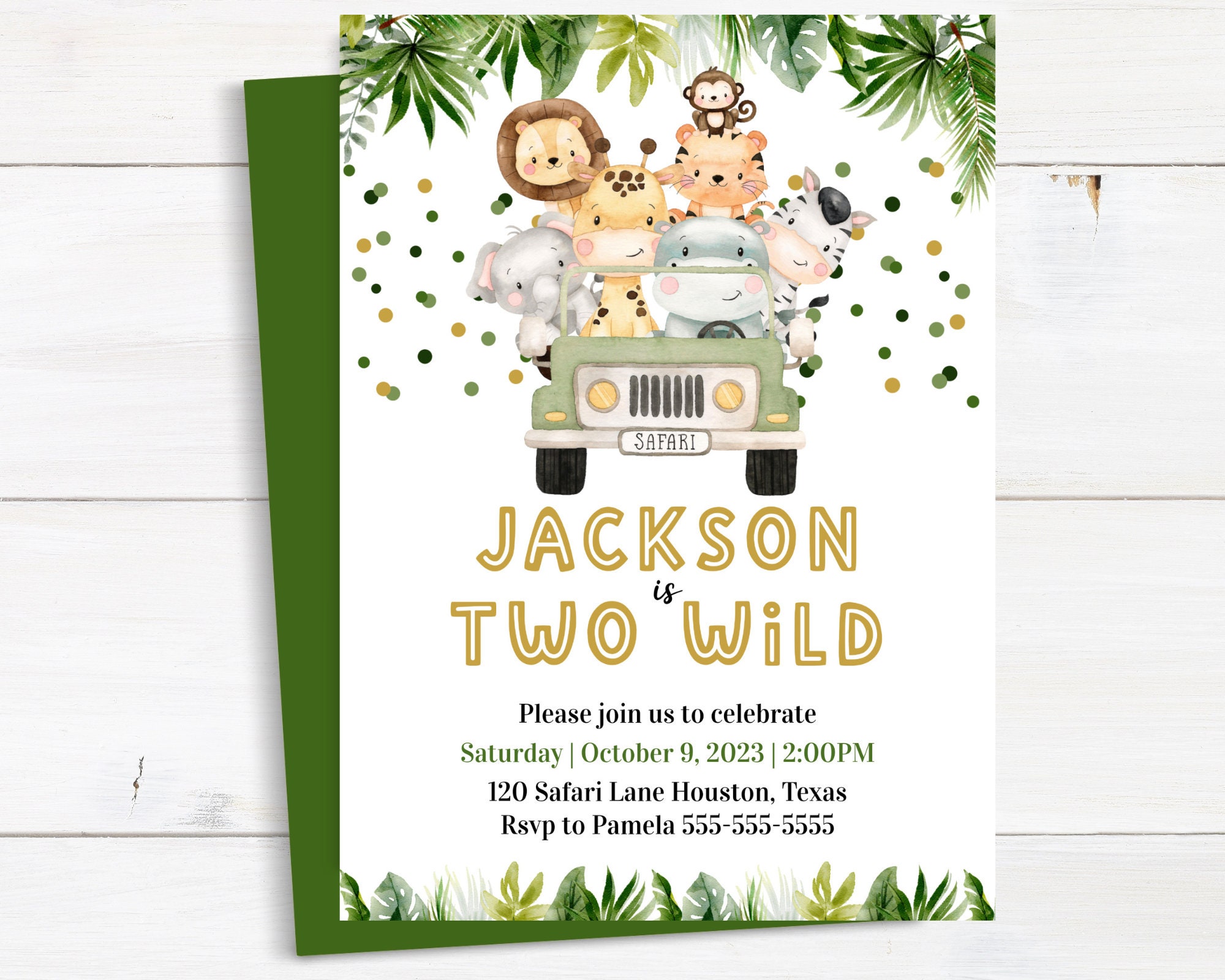 Jungle 2nd Birthday Invitations en Español - Dos - Digital or Printed