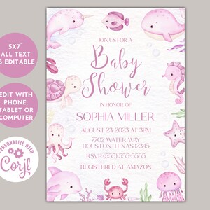 Under the Sea Invite - Editable - Printable - Invitation Template - Digital Download - Baby ...