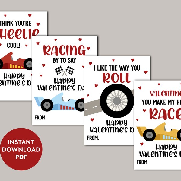 Car Valentine Cards - Printable - Wheelie Valentine - Instant Download - Kid's Valentine Cards