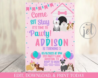 Invitación de cachorro - Editable - Imprimible - Cumpleaños Pawty - Plantilla de invitación - Fiesta de adopción de mascotas