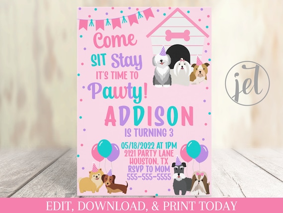 Puppy Invitation Editable Printable Birthday Pawty | Etsy