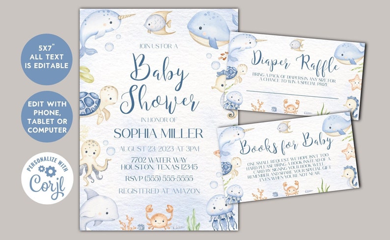 Under the Sea Invite Editable Printable Invitation - Etsy