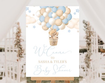 Teddy bear baby shower sign - Editable - Printable - Digital download - Boy baby shower - We can bearly wait - Welcome Sign
