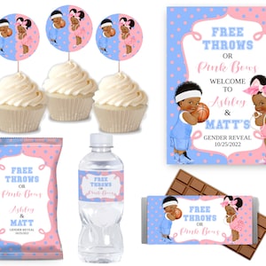 Gender reveal - Free throws or Pink bows - Basketball - Decorations - Favors - Editable - Printable - Download