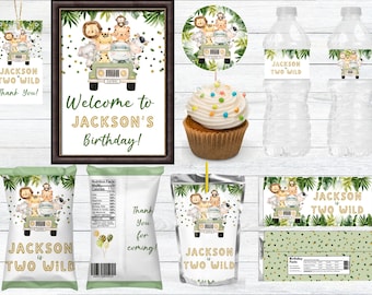 Two wild birthday - Package - Bundle - Editable - Printable - Chip Bag - Water bottle labels - Chocolate wrapper - Cupcake toppers - Sign