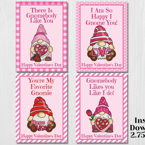 Gnome Valentine Cards - Printable - Instant download - School Valentine