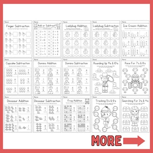 Math Worksheets Printable Instant download Addition Subtraction Kindergarten image 7