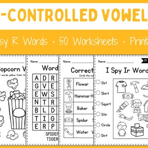 R Controlled Vowels - Worksheets - Bossy R - Bundle - Printable - Instant download