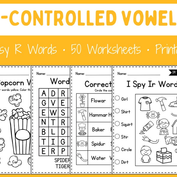 R Controlled Vowels - Worksheets - Bossy R - Bundle - Printable - Instant download