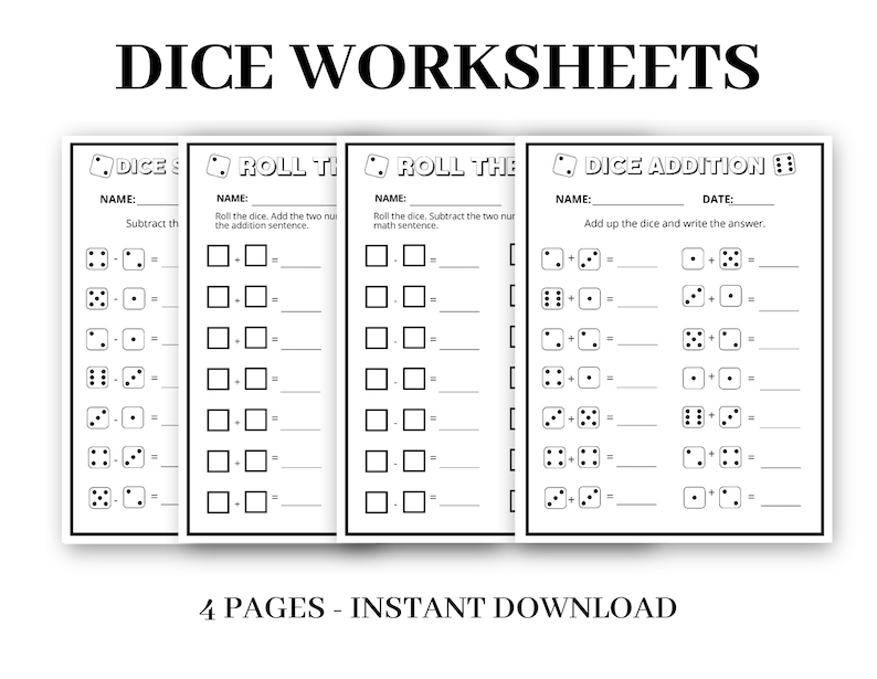 dice worksheets kindergarten first grade instant etsy