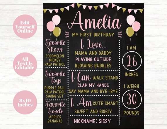 Chalkboard Sign Printable Editable Birthday Milestone - Etsy