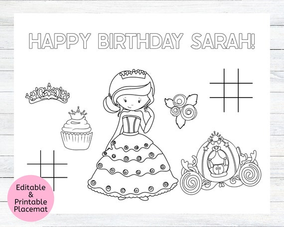 Princess Birthday Coloring Page Editable Printable - Etsy