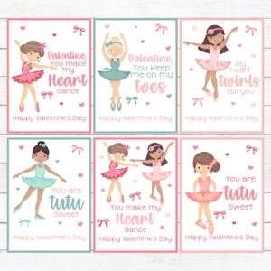 Cartões de Dia dos Namorados de Bailarina - Para Imprimir - Festa de Dia dos Namorados da Classe - Troca de Dia dos Namorados - Cartão de Dia dos Namorados para Crianças - Download Instantâneo - Tutu Valentine