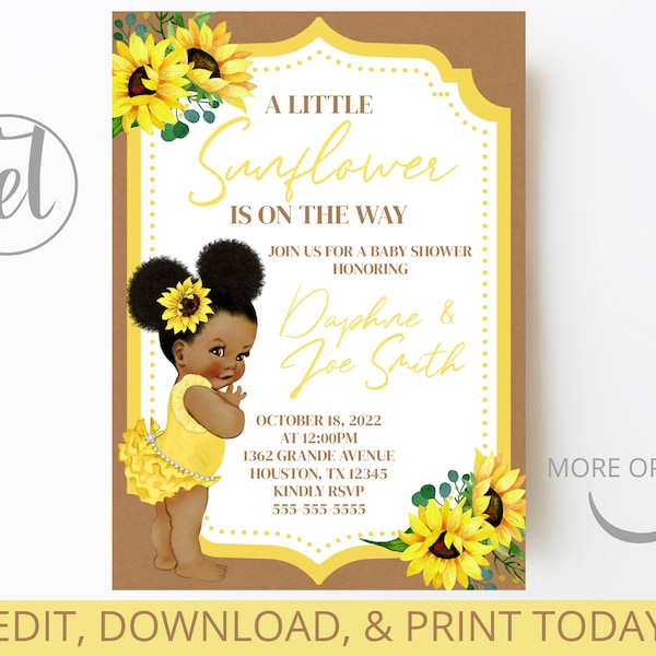 Editable invitation - Sunflower baby shower - Birthday - Invitation template - Printable