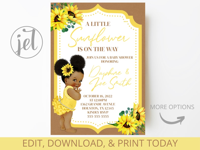 Editable invitation Sunflower baby shower Birthday Invitation template Printable