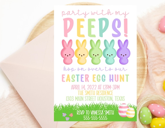Easter invitation - Editable - Party with my peeps - Printable - Invitation template
