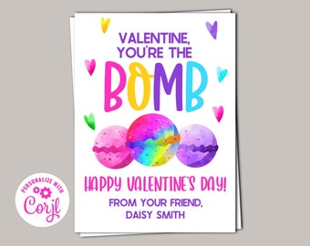 Tarjetas de San Valentín con bombas de baño - Editables - Imprimibles - Descarga digital