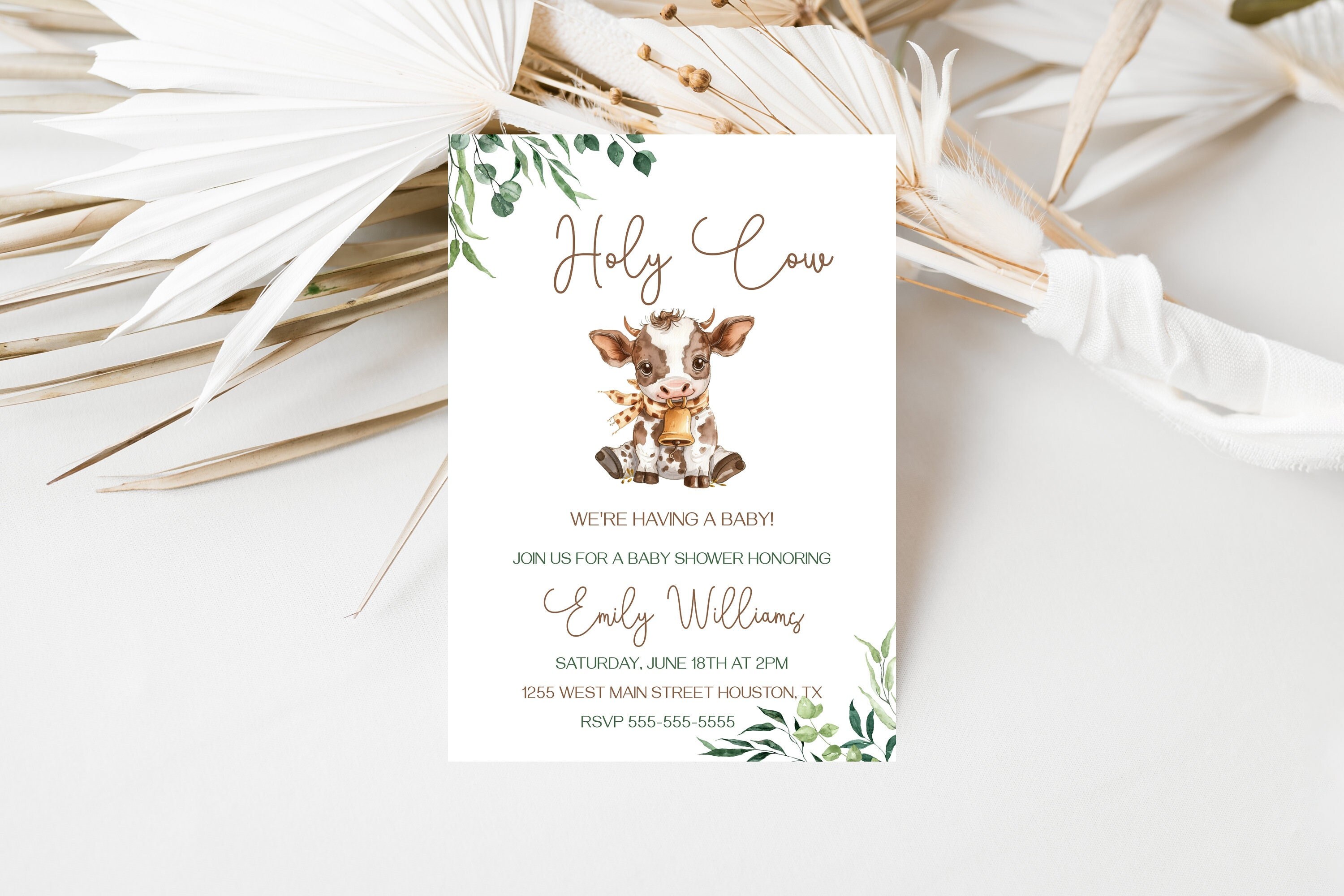 Holy cow baby shower - Invitation - Editable - Printable - Invitation template - Rustic - Western