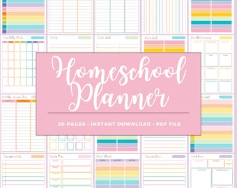 Homeschool Planner - Printable - Stundenplaner - Wochenplaner - Stundenplan - Anwesenheit - Lerneinheit - Lesetagebuch - Digitaler Download