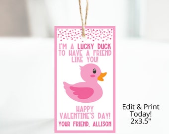 Valentine's Day Tag - Rubber Duck - Editable - Printable - Class Valentine - Download