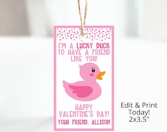 Valentine's Day Tag - Rubber Duck - Editable - Printable - Class Valentine - Download