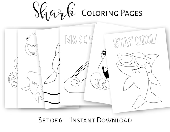 Shark coloring pages  Summer  Printable  Instant download