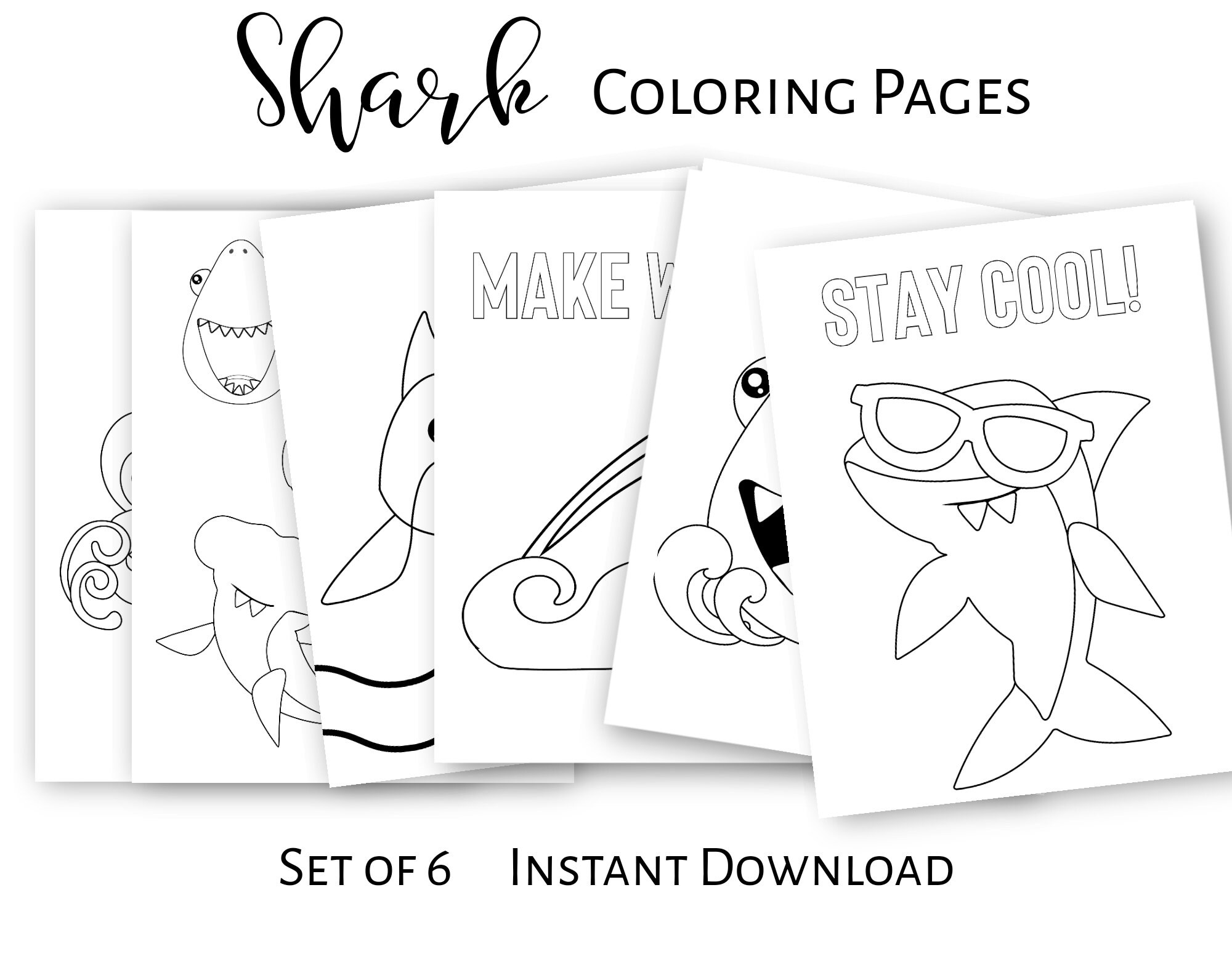 shark coloring pages summer printable instant download etsy ireland