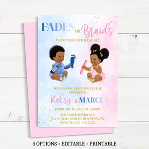 Fades or Braids Invitation Gender Reveal Editable Printable Invitation ...