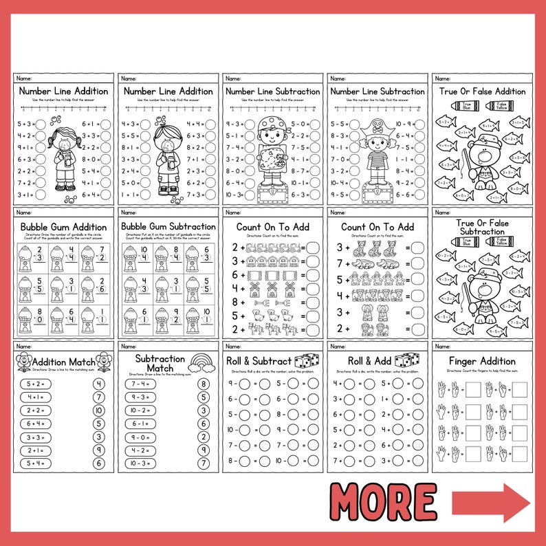 Math Worksheets Printable Instant download Addition Subtraction Kindergarten image 6