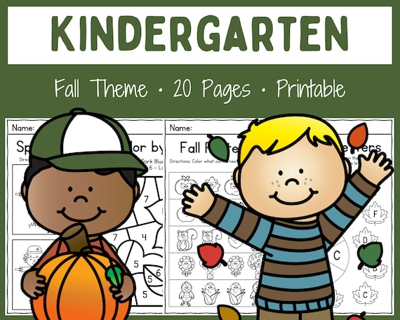 Kindergarten - Fall Themed - Worksheets - Printable - Homeschool - Teacher Resources - Instant Download