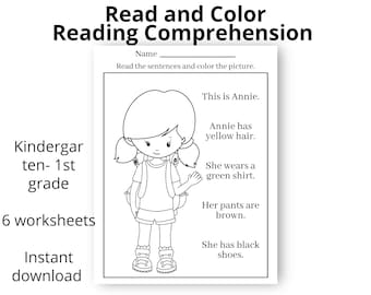 Read and color - Kindergarten - First grade - Worksheets - Printable  - Instant download  - Homeschool  - Teacher - Distance  - Ela