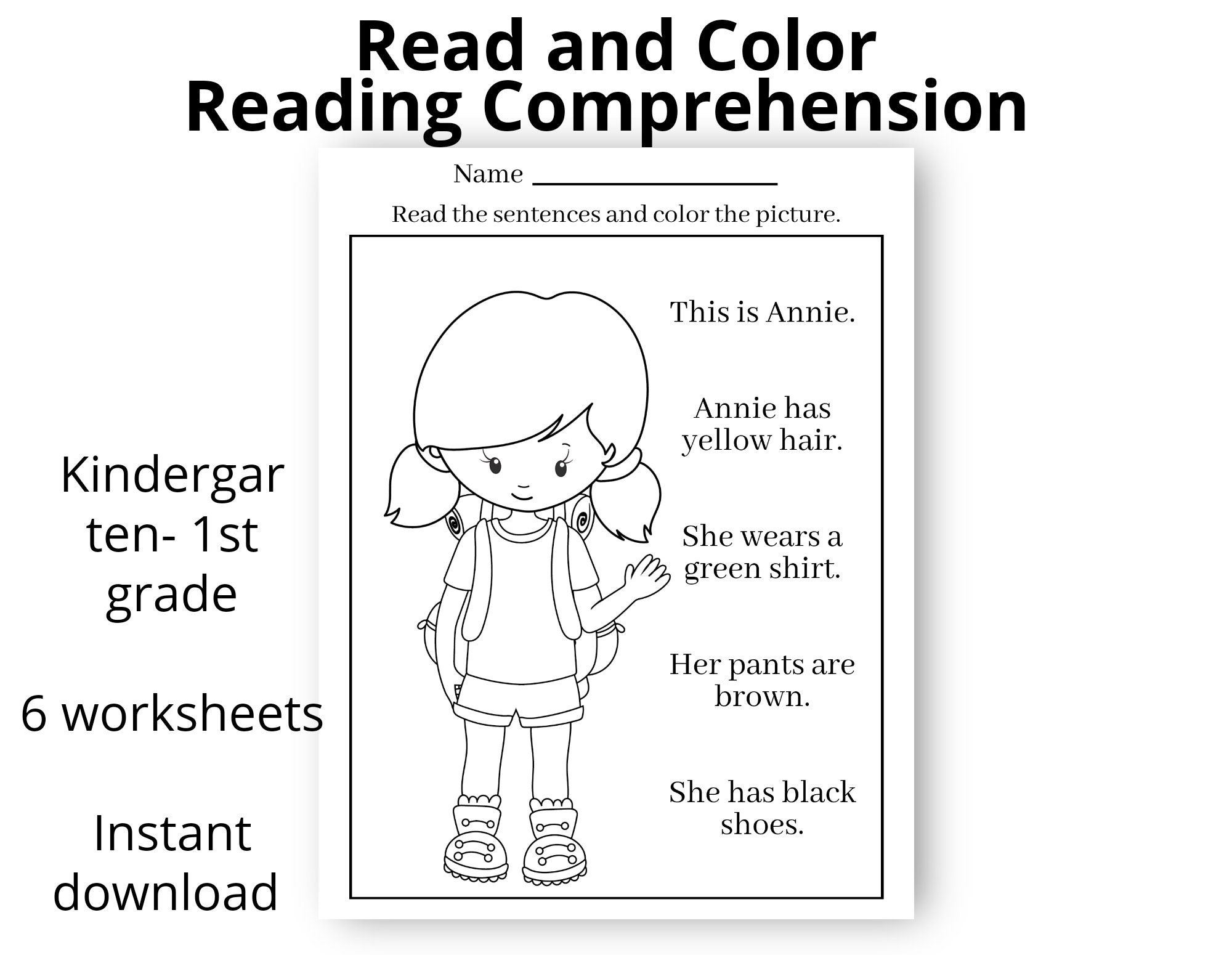 read and color kindergarten first grade worksheets etsy
