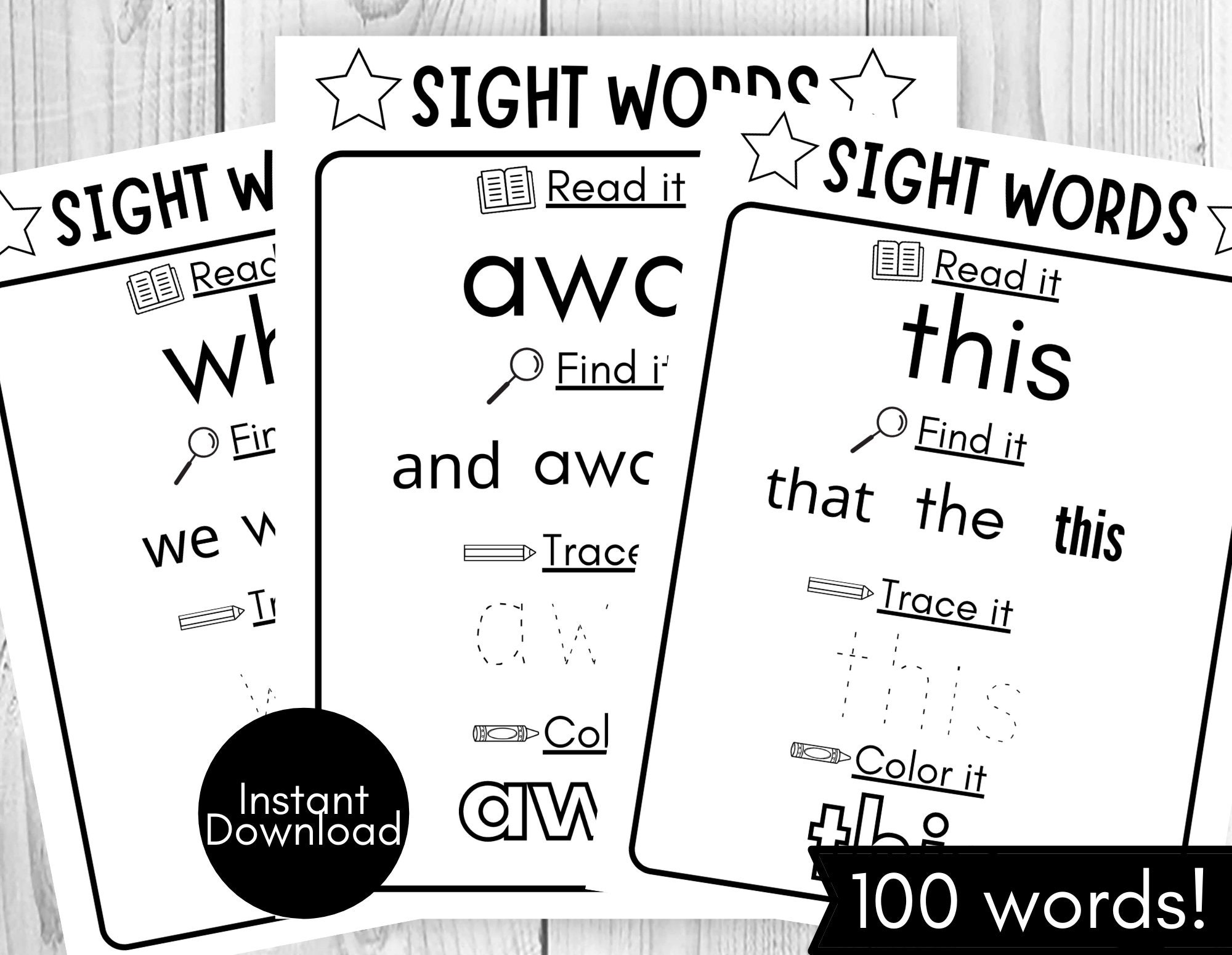 sight word worksheets kindergarten reading printable etsy canada