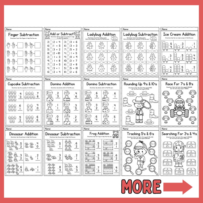 Math Worksheets Printable Instant download Addition Subtraction Kindergarten image 3