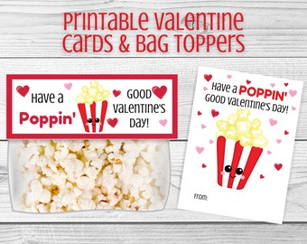 Popcorn Valentine Cards- Bag toppers - Printable - Instant download