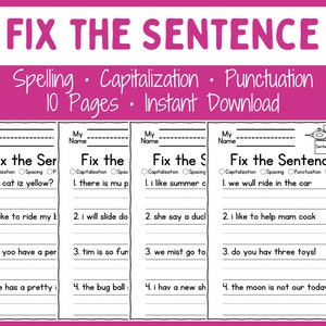 Sentences - Worksheets - Printable - Instant download - Kindergarten - First grade