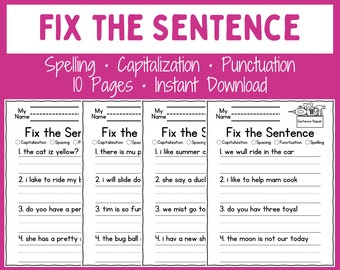 Sentences - Worksheets - Printable - Instant download - Kindergarten - First grade