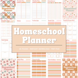 Homeschool Planner - Printable - Lesson Planner - Weekly Planner - Schedule - Attendance - Unit Study - Reading Log - Digital Download