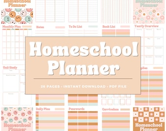 Homeschool Planner - Printable - Lesson Planner - Weekly Planner - Schedule - Attendance - Unit Study - Reading Log - Digital Download