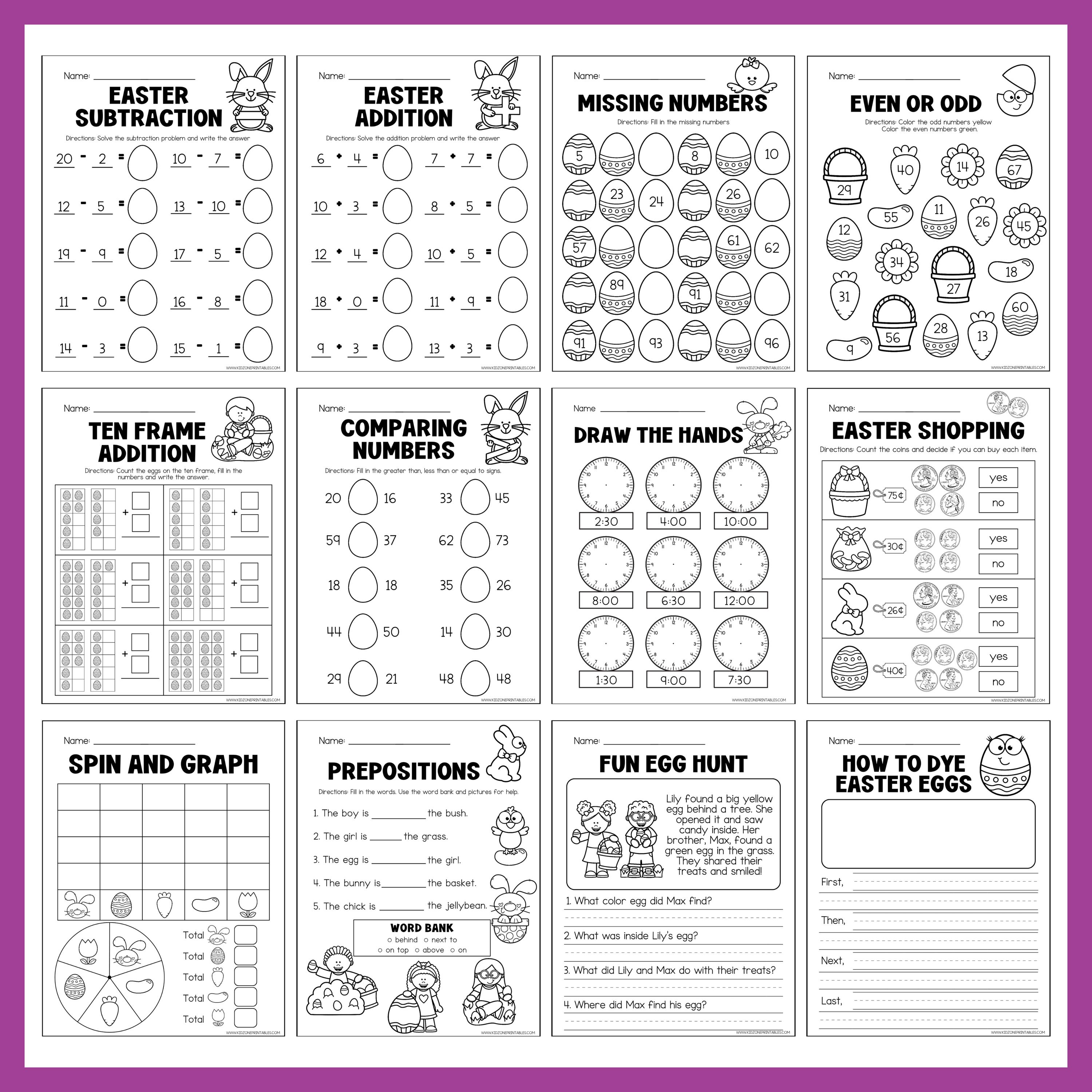 Easter Printables - First Grade - Math - Literacy - Instant Download ...
